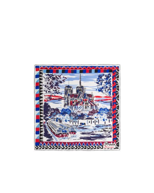 Prada Blue Pittoresque Paris Printed Silk 90 Foulard