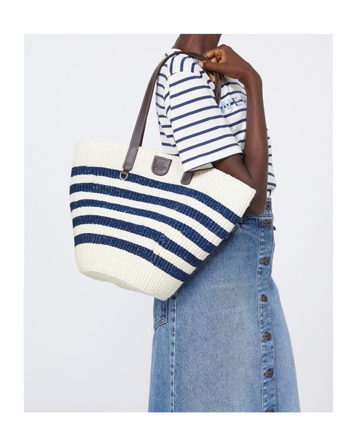 Weekend by Maxmara Blue Large Striped Tote Bag