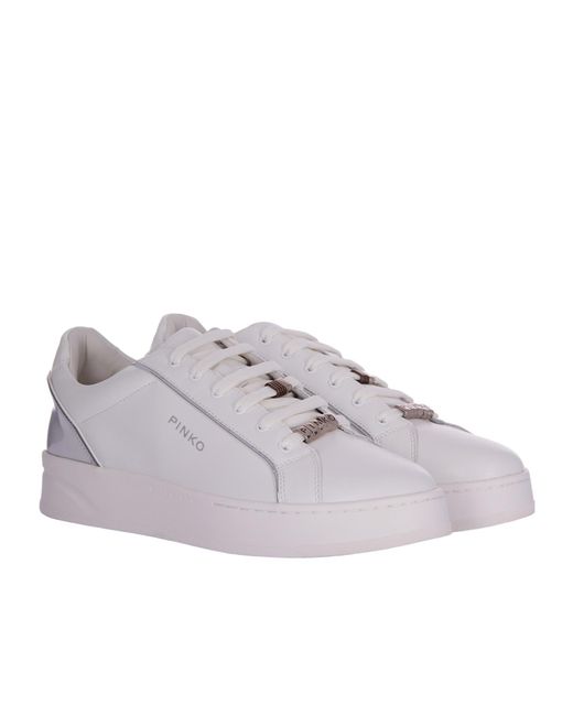 Pinko Gray Logo-Lettering Lace-Up Sneakers