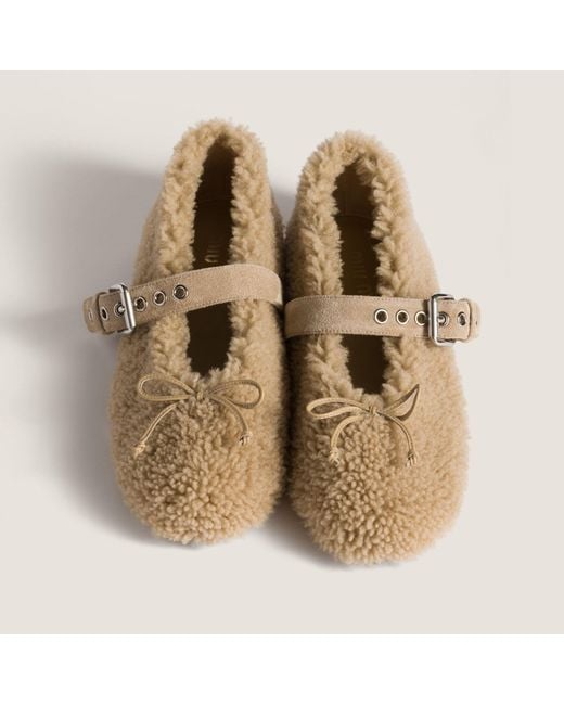 Miu Miu Natural Shearling Ballerinas