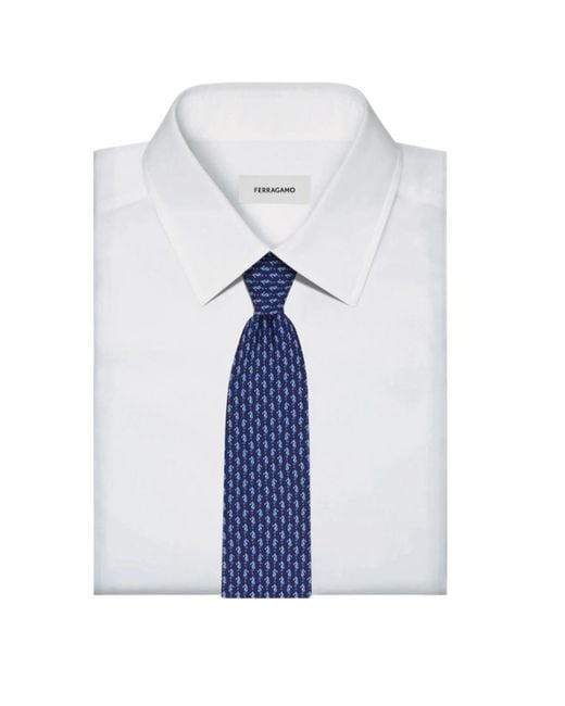 Ferragamo Blue Ferragamo Seahorse Print Tie for men