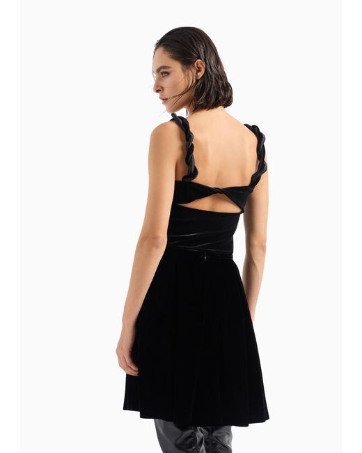 Emporio Armani Black Twisted-Straps Velvet Cropped Top