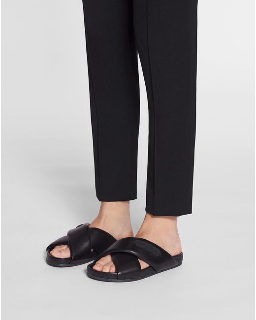 Lanvin Black Logo-Appliqué Crossover Leather Slides