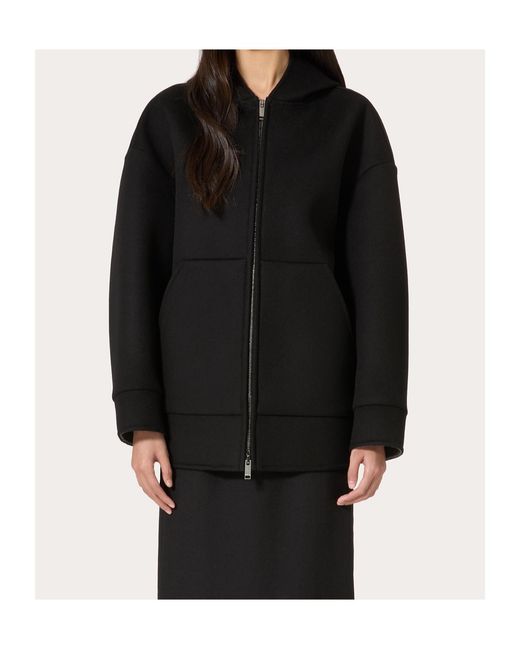 Valentino Black Zip-Up Drop Shoulder Hoodie