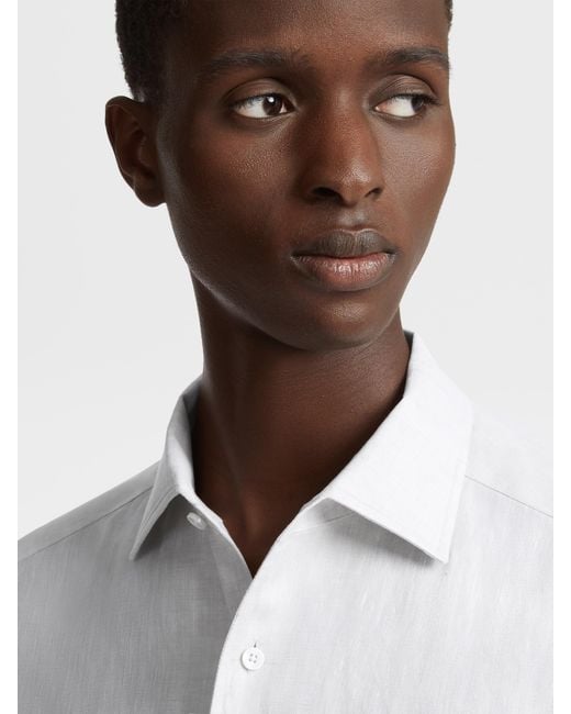 Zegna White Long-Sleeve Linen Shirt for men