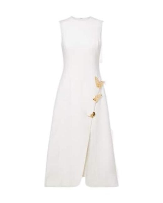Oscar de la Renta White Embellished Wool-Blend Cocktail Dress