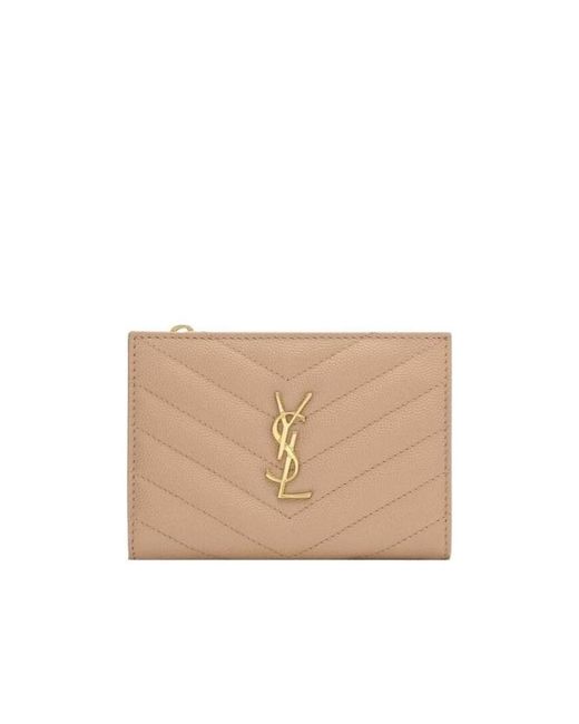 Saint Laurent Natural Monogram Logo Plaque Wallet