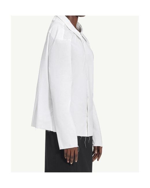 MM6 by Maison Margiela White Buttoned Frayed-Hem Shirt