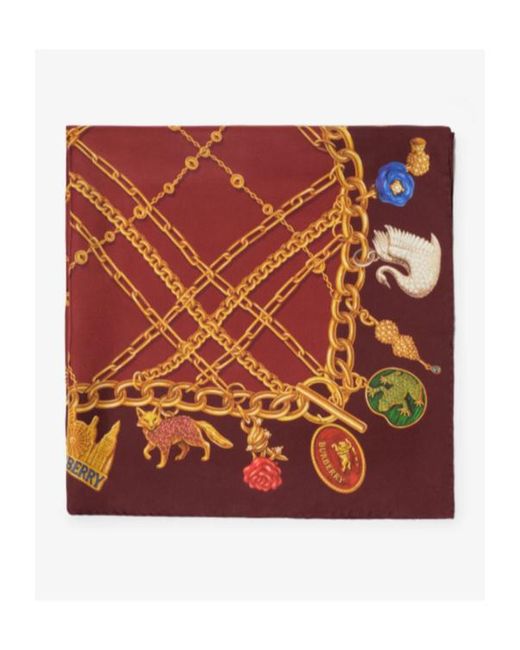 Burberry Red Check Charm Silk Scarf