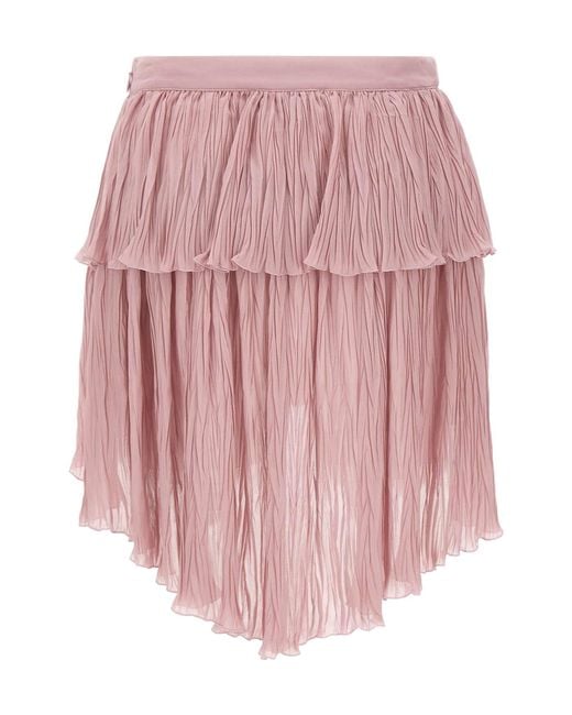 Blumarine Pink Tiered Asymmetric Pleated Skirt