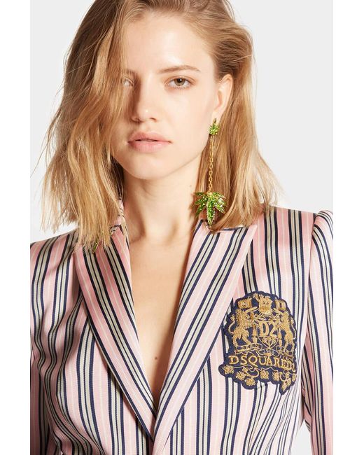 DSquared² Pink Logo-Patch Striped Blazer