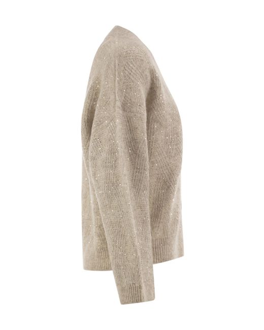 Peserico Brown V-Neck Knitted Cardigan With Sequins