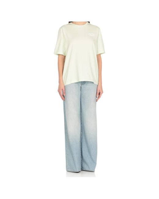 Maison Kitsuné White Maison Kitsuné Logo Embroidered Crewneck T-Shirt
