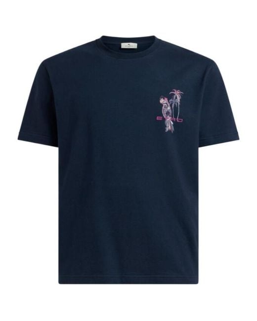 Etro Blue Parrot Logo Printed T-Shirt for men