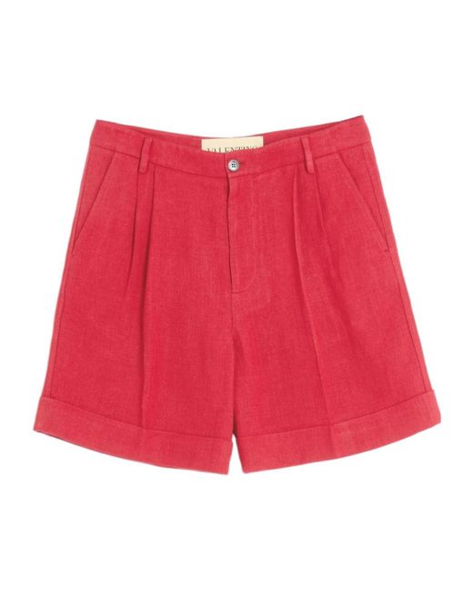 Valentino Red Cuffed Linen Bermuda Shorts for men