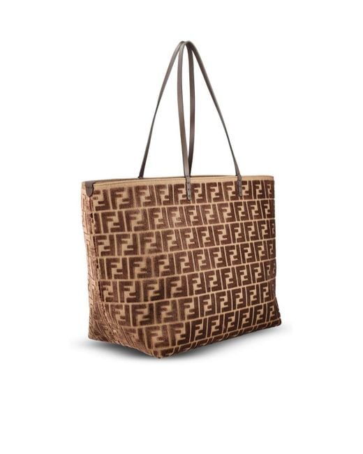 Fendi Brown Roll Ff Jacquard Large Tote Bag