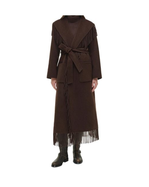 Jonathan Simkhai Brown Carrie Fringe-Trimmed Belted Coat