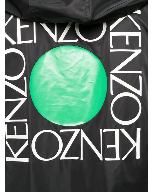 KENZO Black Logo Printed Long Overcoat for men