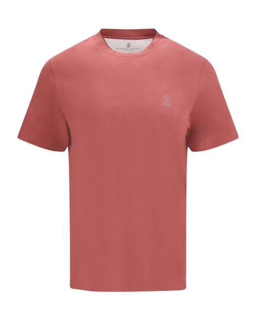 Brunello Cucinelli Red Logo Printed Crewneck T-Shirt for men