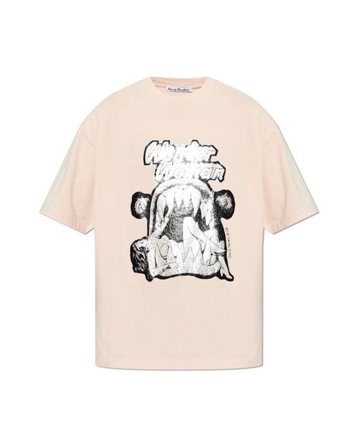 Acne Pink T-Shirt With Print for men