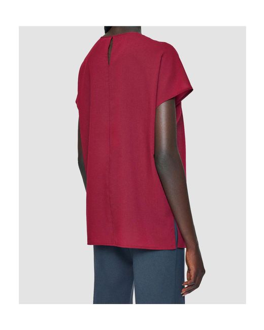 Joseph Red Broca Sheer Fine Wool Blouse