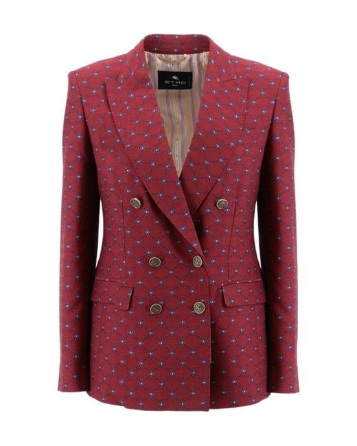 Etro Red Double Breasted Graphic Printed Blazer