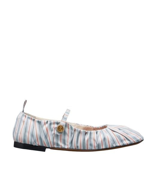 Thom Browne White Stripe-Pattern Cotton Ballerina Shoes