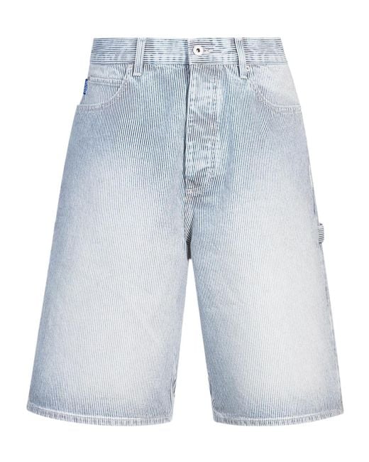 Boss Blue Striped-Pattern Cargo Shorts for men