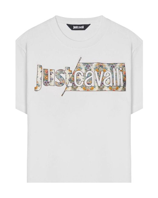 Just Cavalli White Floral Logo T-Shirt