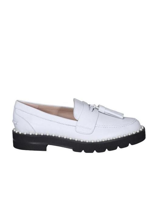 Stuart Weitzman White Logo Fringed Flat Shoes