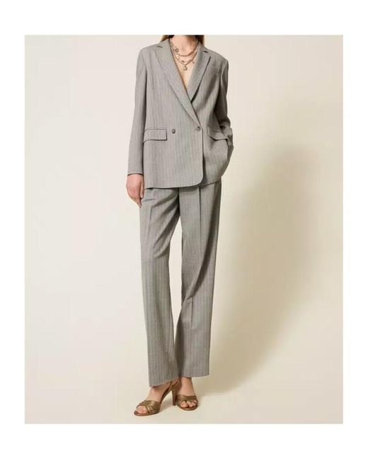Twinset Gray Pinstriped Pleated Trousers