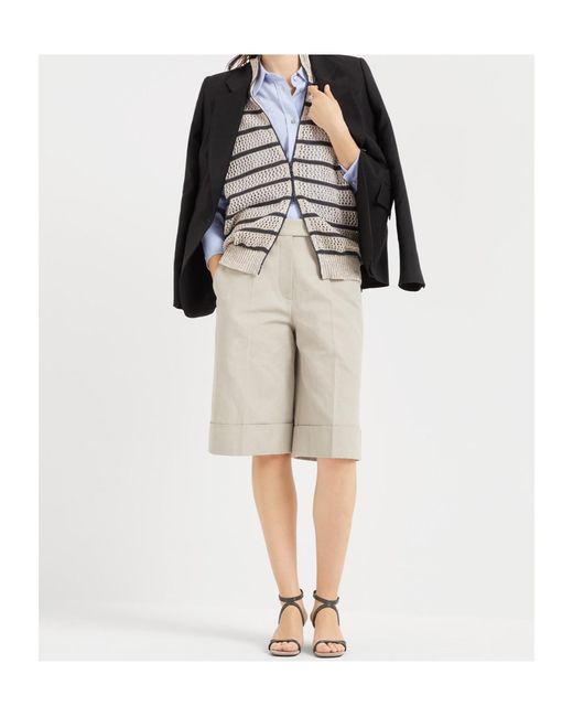 Brunello Cucinelli Natural Embellished Sartorial Long Bermuda Shorts