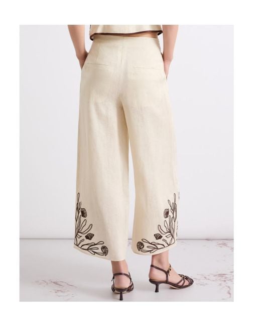 Marella White Embroidered Linen Trousers