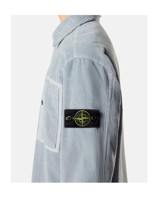 Stone Island Blue Logo Patch Corduroy Shirt for men
