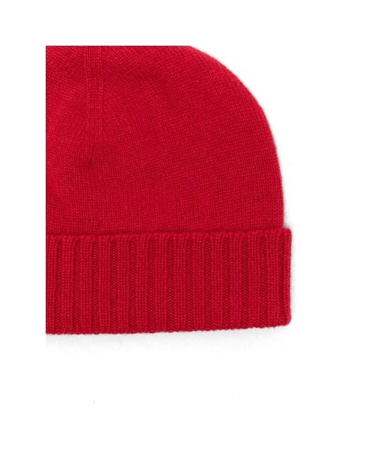 Malo Red Ribbed-Trim Knitted Beanie Hat for men