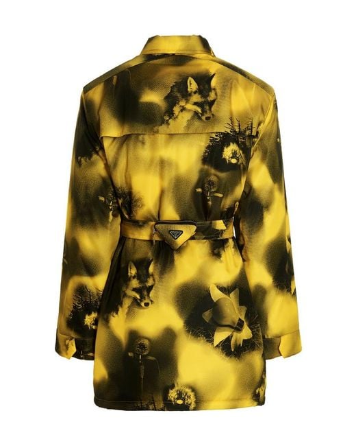 Prada Yellow Re-Nylon Belted Waist Parka for men