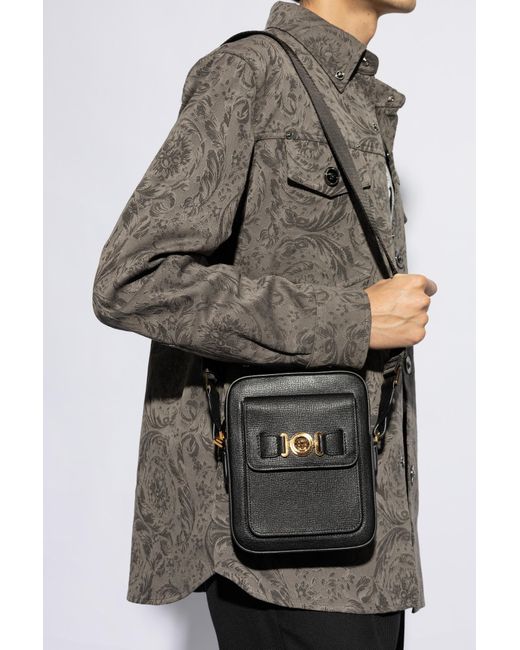 Versace Black Medusa-Plaque Zipped Shoulder Bag for men