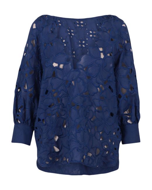 Ermanno Scervino Blue Cut-Out Detailed Blouse