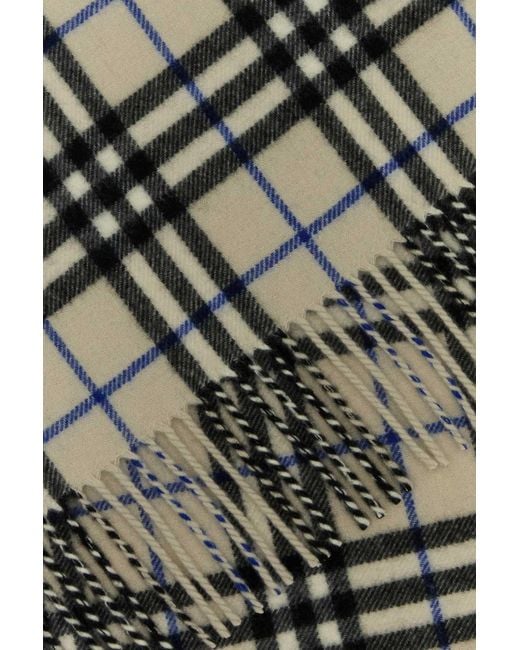 Burberry White Checked Fringed Scarf for men