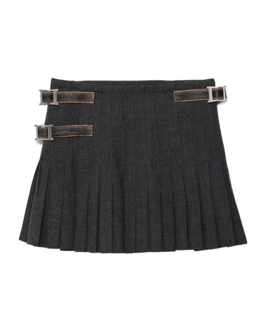 Prada Black Pleated Rush Stitch Wool Miniskirt