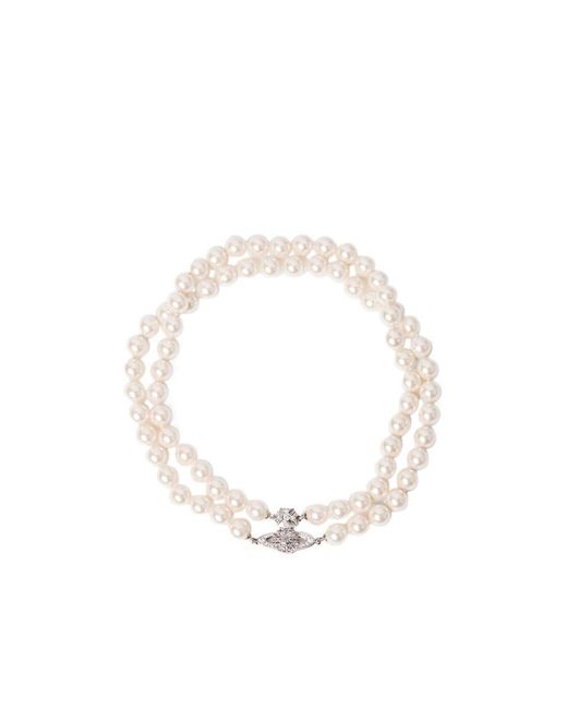 Vivienne Westwood White Orb Logo Beaded Choker Necklace