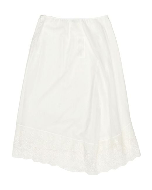 Magda Butrym White Asymmetric Lace-Hem Midi Skirt