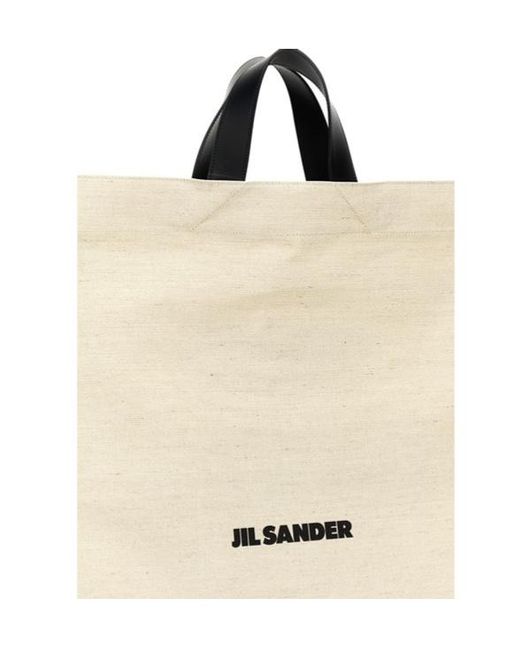 Jil Sander Natural Logo Printed Border Book Tote Square Shopping Bag