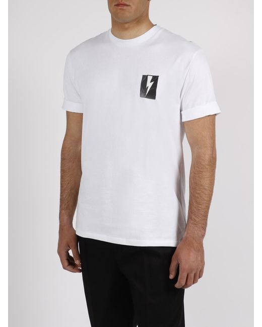 Neil Barrett White Flag Bolt Cotton T-Shirt for men