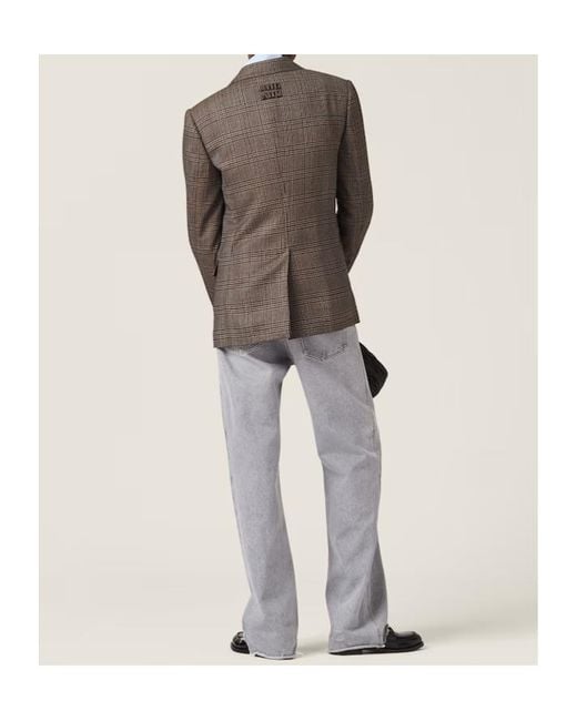 Miu Miu Brown Single-Breasted Prince Of Wales Check Jacket