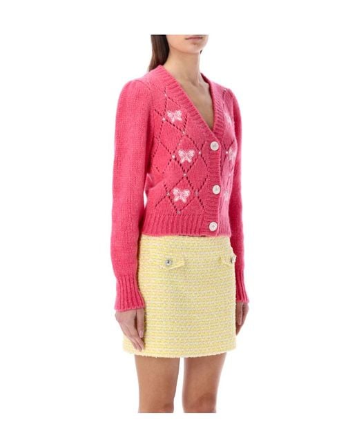 Alessandra Rich Ribbon-Embroidered Knit Cardigan