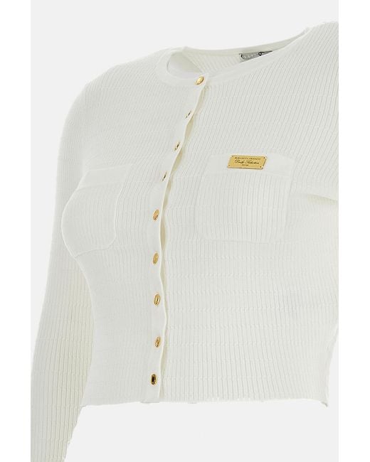 Elisabetta Franchi White Micro-Braided Knit Cardigan