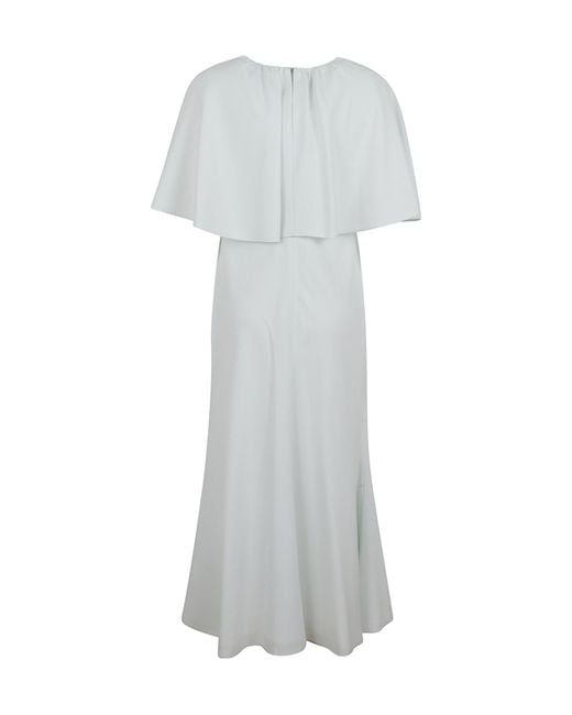 Roland Mouret White Cape-Overlay Gathered-Neck Dress