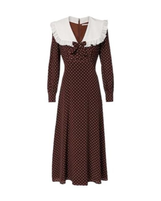 Alessandra Rich Brown Polka-Dot Ruffled Silk Midi Dress