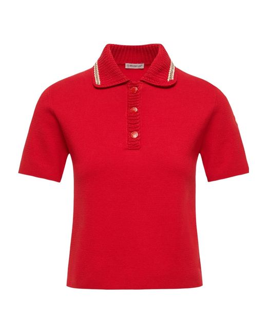 Moncler Red Cotton Knit Polo Shirt